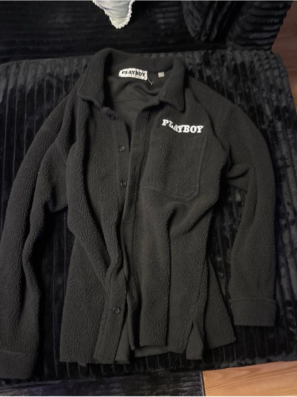 PLAYBOY by Pacsun Black Fleece Button-Up Sweater